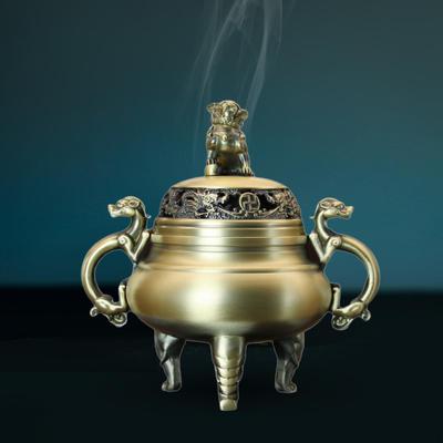 Chinese Incense Burner Brass Holder Vintage Design Home Office Decor Table Ornament Fengshui
