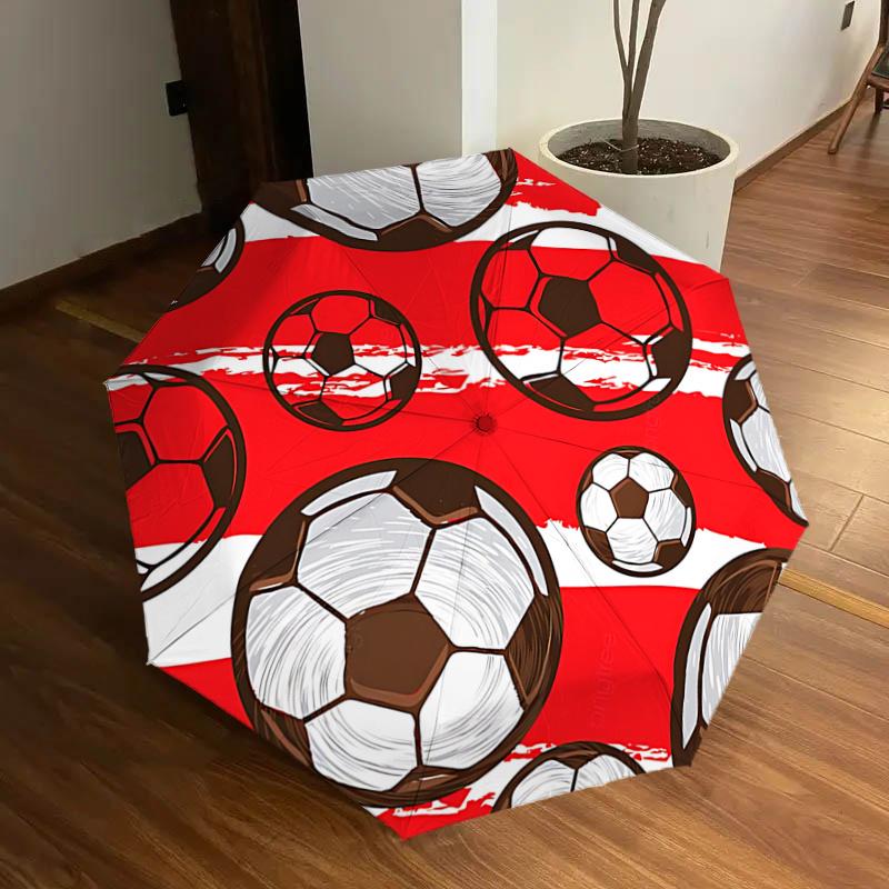 

Soccer Ball Pattern Automatic Opening/Closing Umbrella - Portable Three-Fold Design with 8-Bone Iron Frame - Gift for Fans, Travelers, Daily