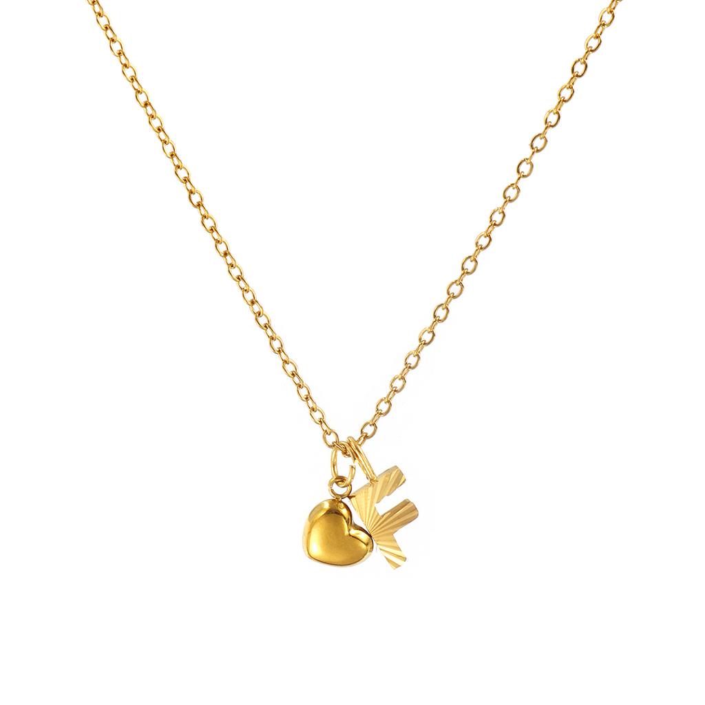 Doreen Box Gold Plated Heart Letter Pendant Necklace 304 Stainless Steel Chain Necklace For Women, Stylish Gift 45cm+ 5cm,1PC
