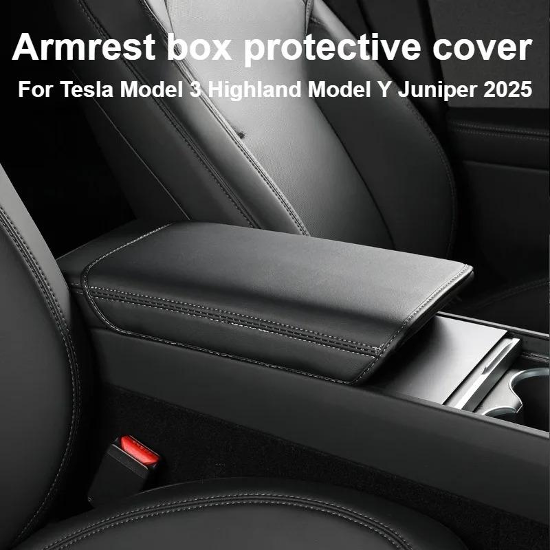 Leather Armrest Cover For Tesla Model 3 Highland Model Y Juniper Central Armrest Protective Pad Cover Car Interior Accessorie
