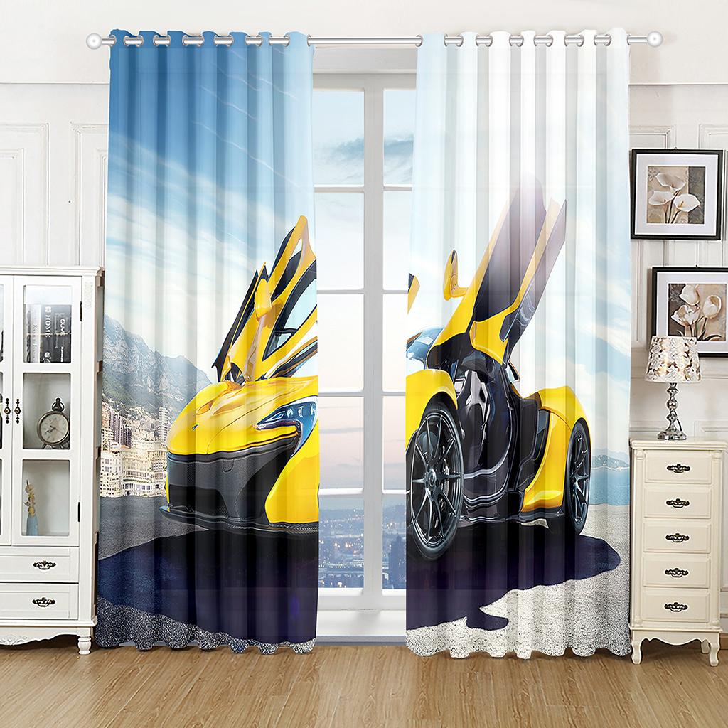 Cheap 3D Modern Cool Car Black Sports Car Sunshade Curtains 2 Panel Boys Room Bedroom Living Room Window Home Decor Curtains