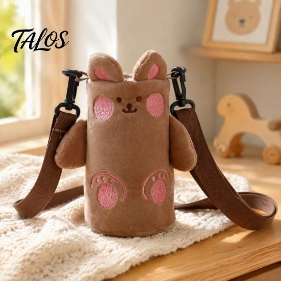 Portable Plush Bottle Sling Cartoon Crossbody Cup Holder, Cute 3D Animal Water Carrier Bag Stuffed with Adjustable Strap, Soft Protective Sleeve