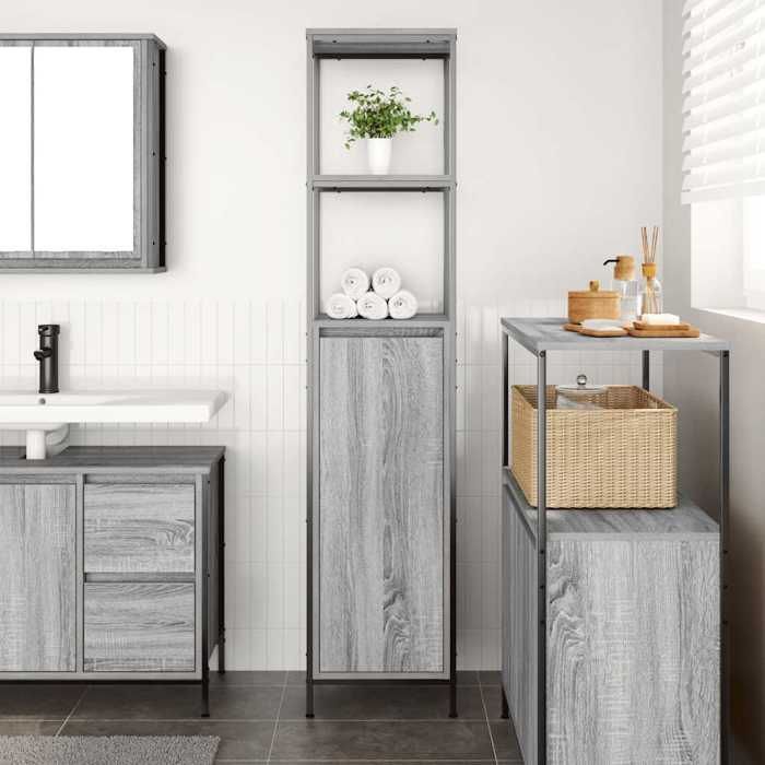 VidaXL Meuble de salle de bain avec étagères sonoma gris 36x35x165 cm, armoire de rangement de salle de bain, armoire de 861910