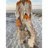 Women's Loose Shirt, Wide-leg Pants Two-piece Set, Retro Branch-print Casual Long-sleeved Trousers Suit