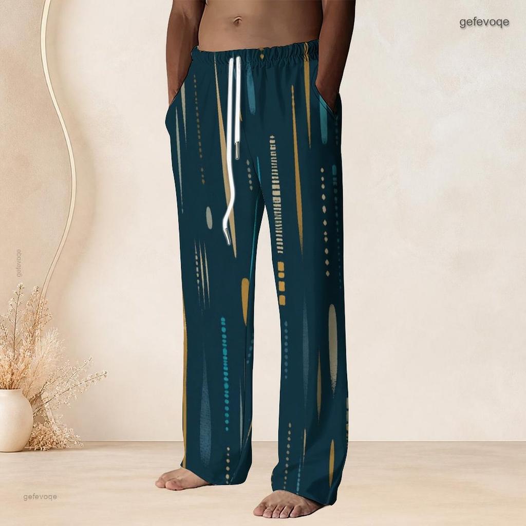 Men S Plus Size Printed Drawstring Waist Straight Leg Full Length Beach Pants With Pockets