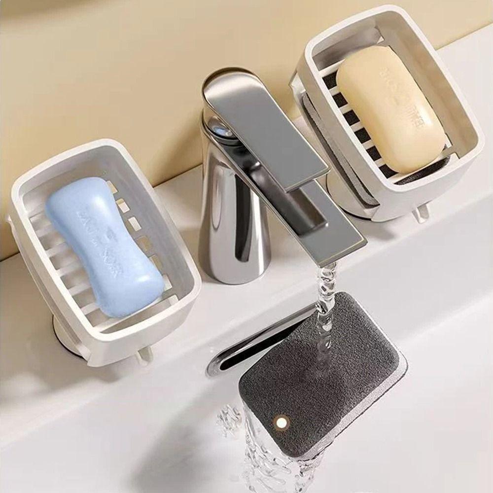 with Sponge Portable Soap Dish Self-Draining Laundry Soap Case Suction Cup Soap Holder  Kitchen