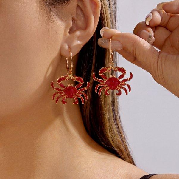 Light Luxury Full Rhinestone Crab Pendant Earrings for Women Exaggerated Sea Animal Earrings Summer Vacation Beach Jewelry