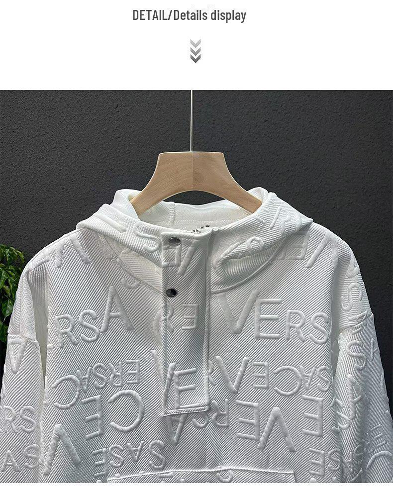 Trendy Casual Jacquard Sweatshirt with Letter Embroidery - Loose Fit, Round Neck, Long Sleeves