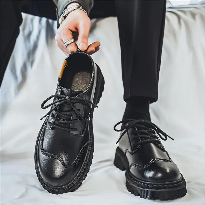 Fashion Dress Shoes New In Leather Men Business Platform Thick Sole Man Casual Shoe Formal Pu Social Classic Original Common Size 45