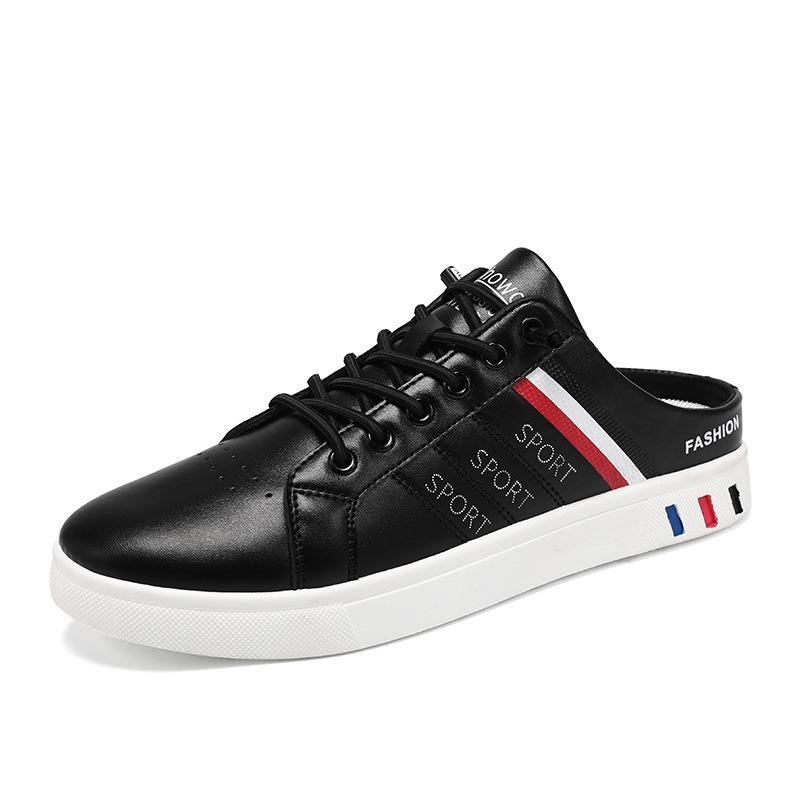 Extra large size men's shoes board shoes new half-tray low-top casual trend breathable little white shoes one pedal heel-free slippers