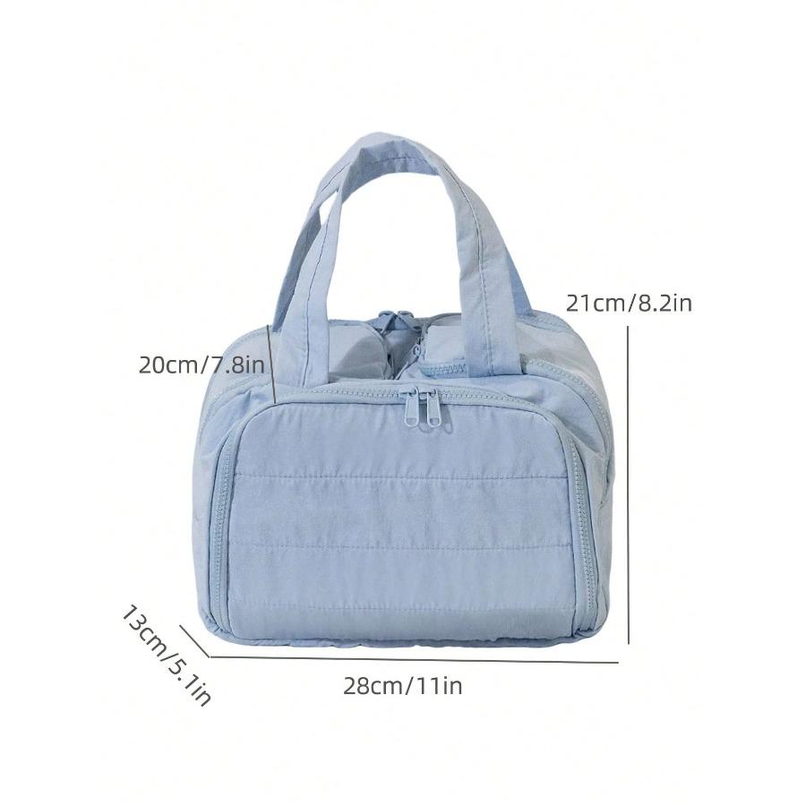 Large Capacity Double Wide Open Solid Color Toiletry Bag, Women's Portable Vacation Beauty Bag, Multi Pocket and Multi Slot Multifunctional Makeup Bag