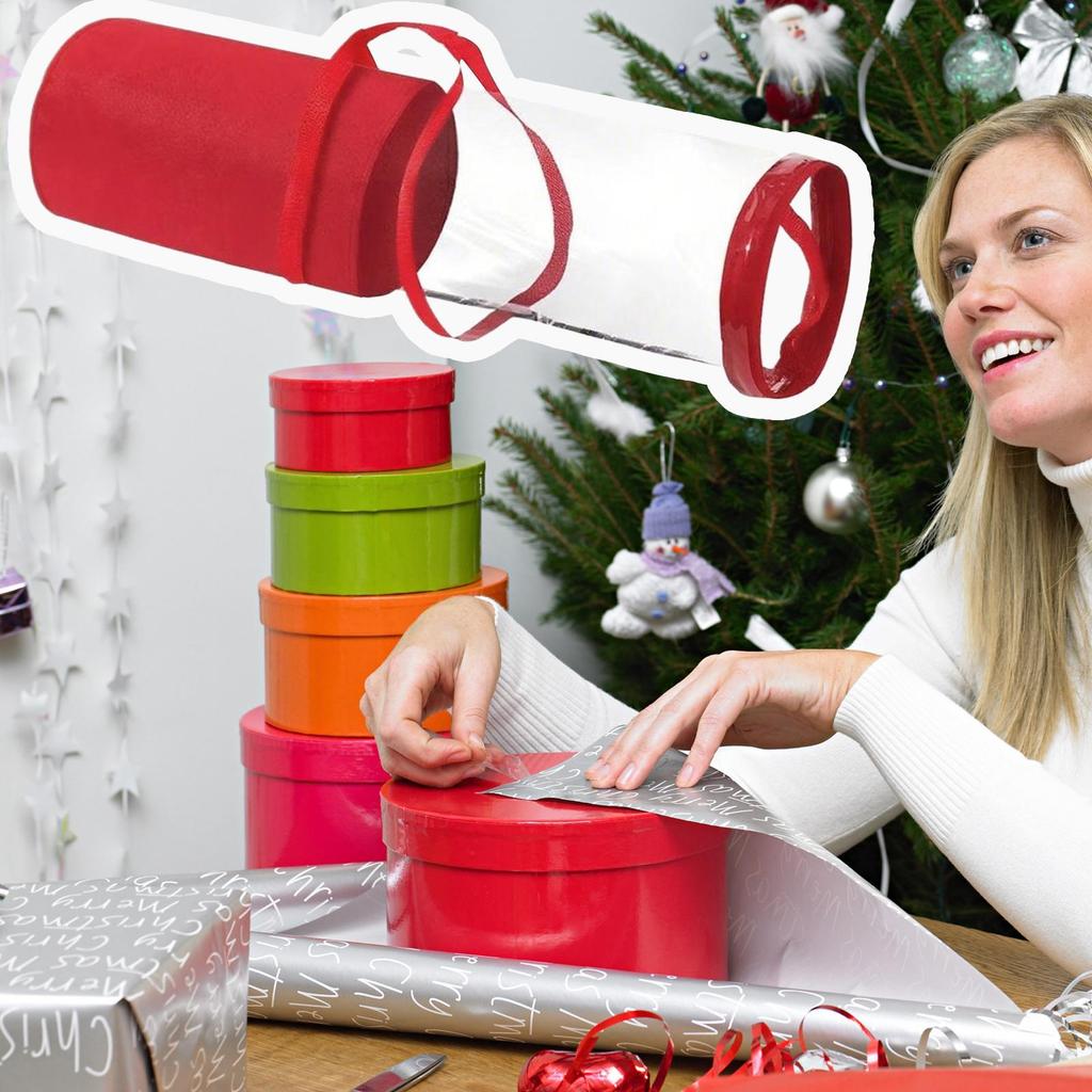 Wrapping Paper Holder Paper Roll Holder Christmas Decor Organizer With Zipper Transparent Holiday Decoration Box For Strap