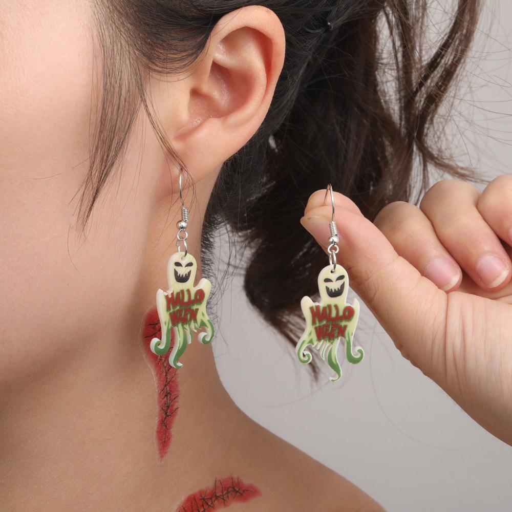 Full Hosting Eco-Friendly Acrylic Earrings, Personalized Halloween Ghost Skull Pumpkin Earrings Earrings