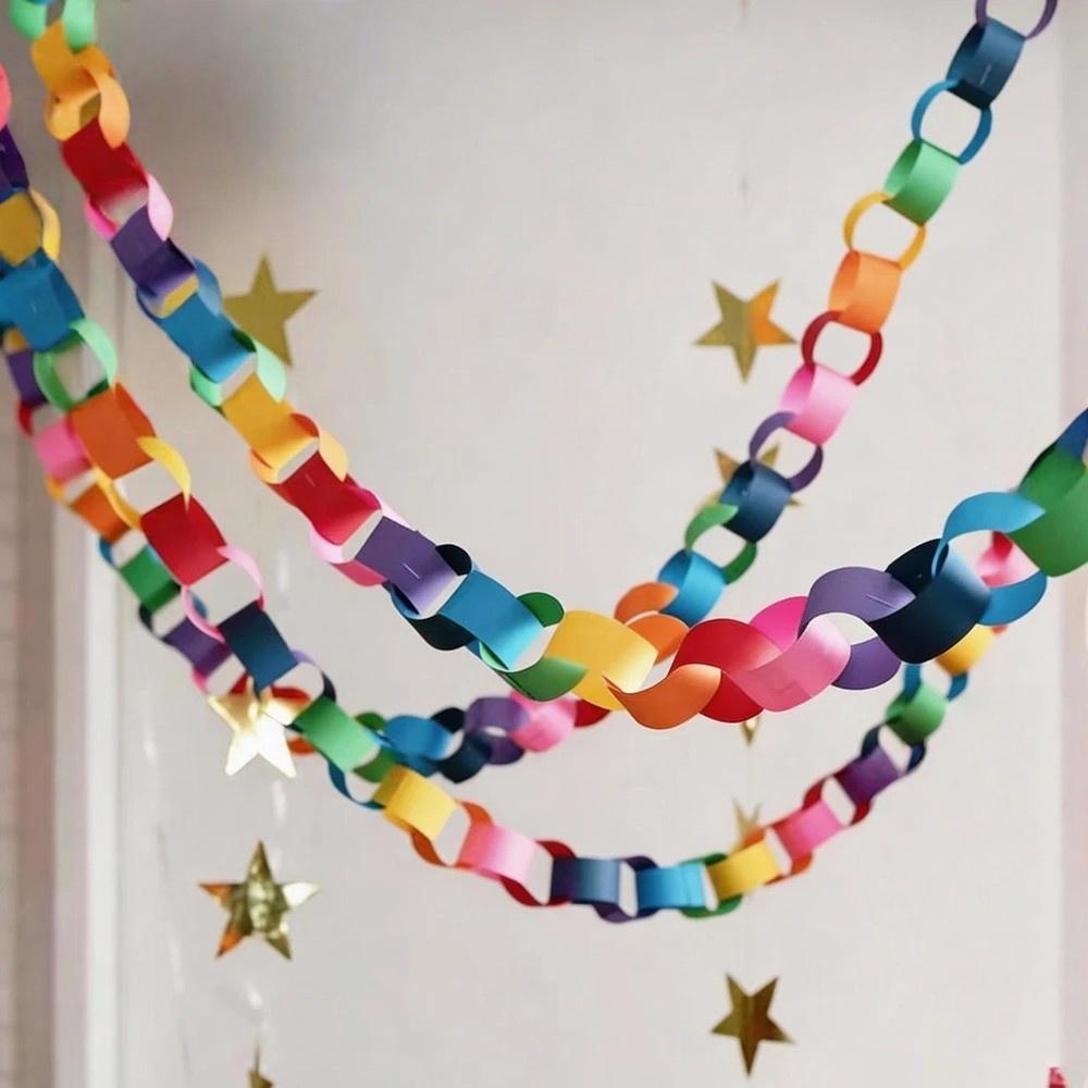 100pcs/set Colorful Paper Chain Garland Strips with Double Sided Tape DIY Paper Chains for Birthday Wedding Kids Party Decor