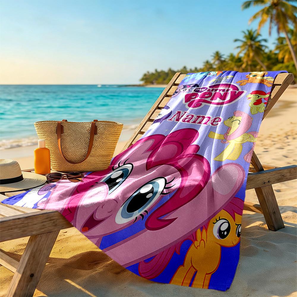 Little Pony Customize Text Beach Towel Soft Durable Quick-Dry Ideal for Travel Outdoor Swim Pool Yoga Surf Camping Hiking Gym Gift Holiday