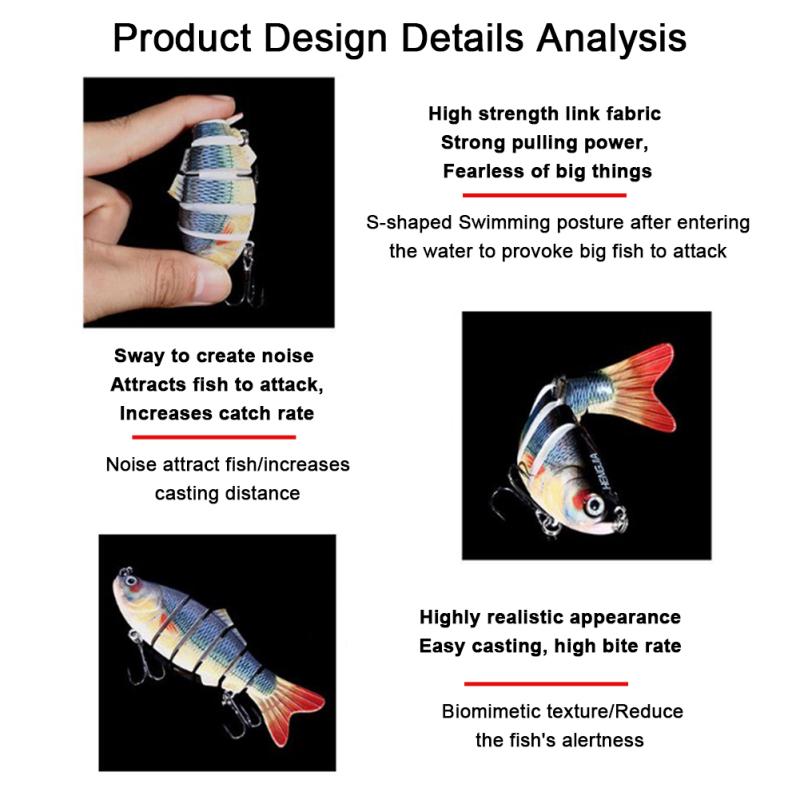 10cm/18g Esca da Pesca 12 Colori Multi-Segmenti Articolata Bionica Esca Artificiale Wobbler Affondanti Pesca