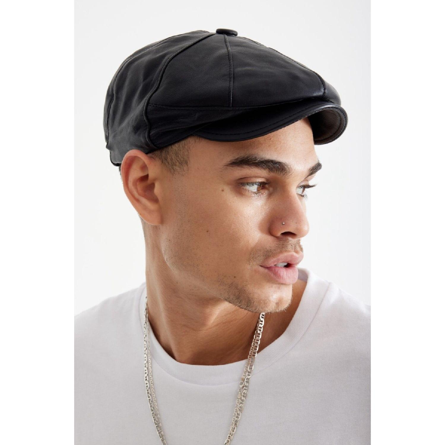 

Black Genuine Leather Men s Cap Classic Hat Cp229 чистий