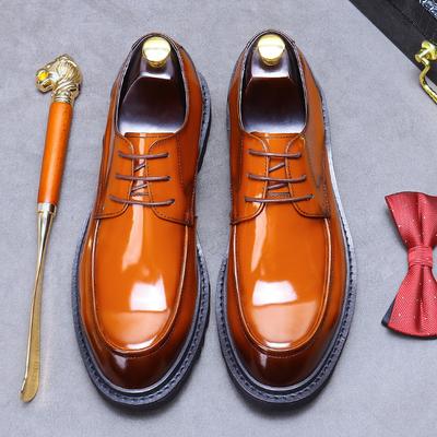 Nowe wysokiej jakości polerowane buty biznesowe casualowe brytyjskie męskie sznurowane buty derby jasne skórzane formalne buty mokasyny z okrągłym noskiem