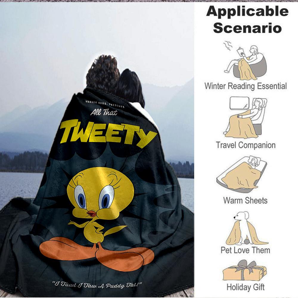 1 Stück Tweety Vogel Looney Tunes Flanelldecke, Weich Hautfreundlich mit Digitaldruck, Verschiedene Größen erhältlich für Familie, Freunde, Geburtstag