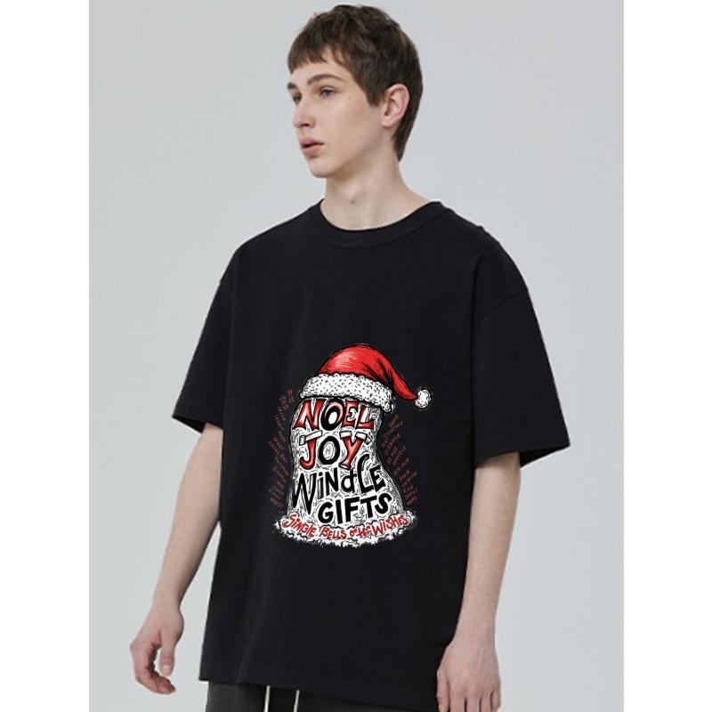Christmas T-Shirt Black Noel Joy Winkle Gifts Santa Hat Print For Holiday Season