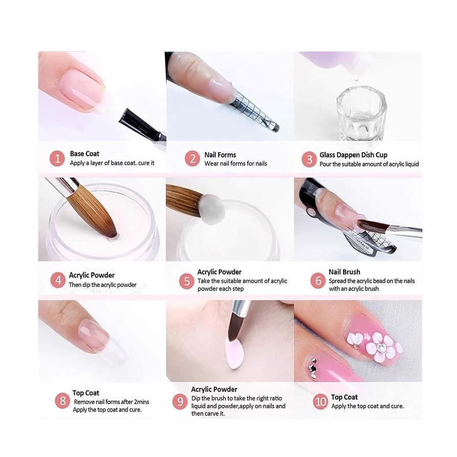 Nail Art Kit Complete Set Acrylic Powder Liquid 12 Colors Beginner Extension Gel UV Light Tools