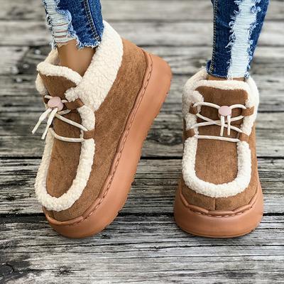 Women's Thicken Plush Platform Boots Autumn Winter Warm Comfortable Snow Boots Lace Up Casual Cotton Shoes