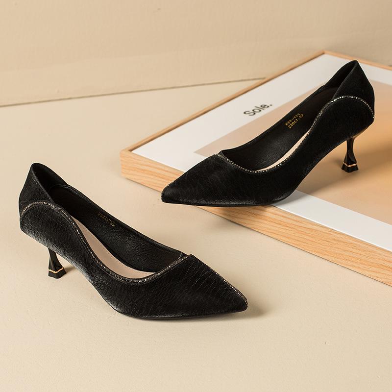 

Pointed high heels women s thin heels new spring and summer professional rhinestones sexy black 666-121 40
