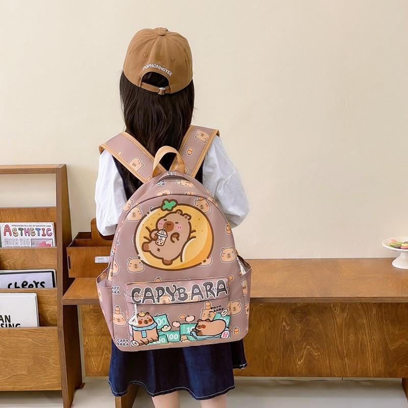 Adorable Print Capybara Children Backpack Spacious Lightweight For School Use