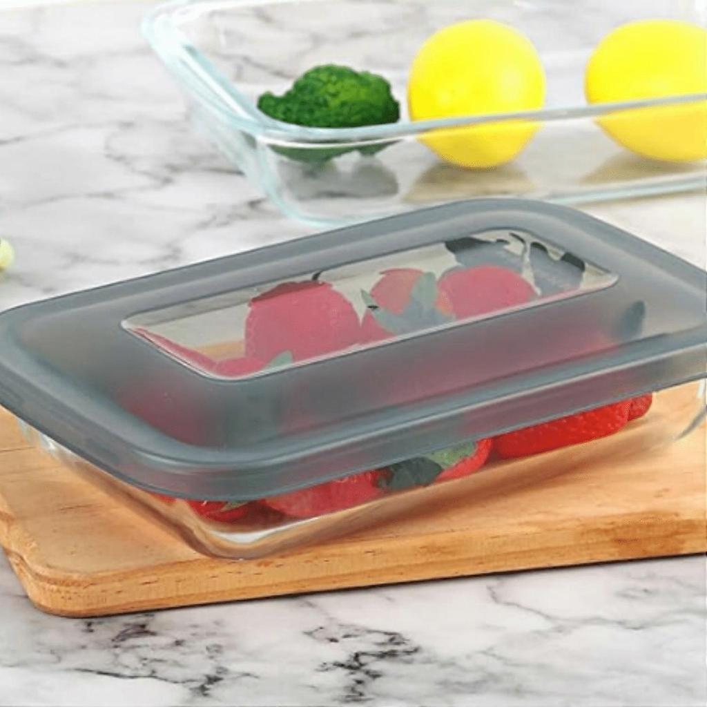 Rectangular Glass Baking Dish with Lids – Fridge-to-Oven, Lasagna & Leftovers, Gray
