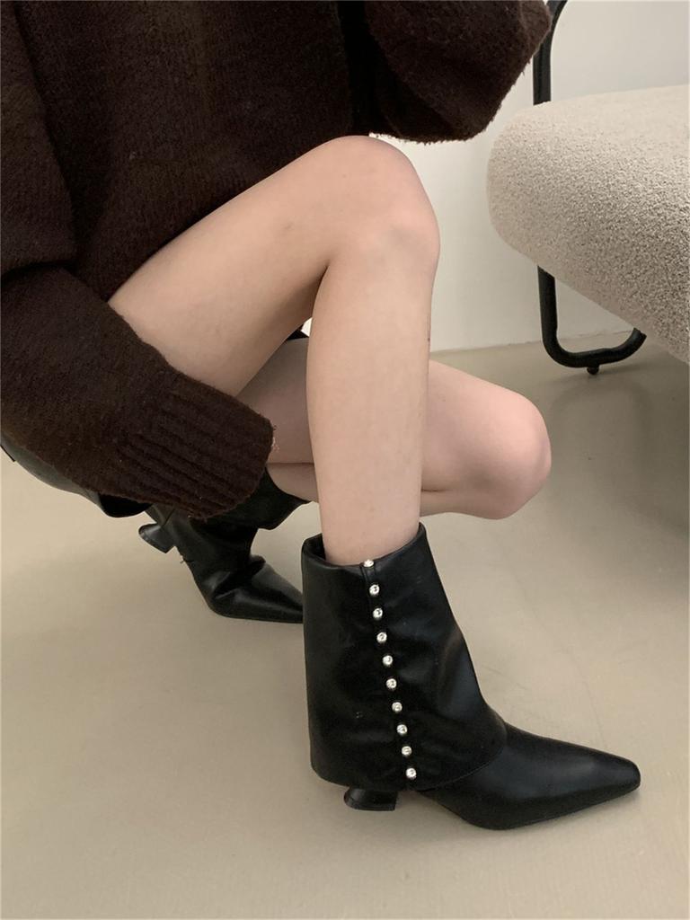 Fashion IPPEUM Women Ankle Boots Pu Leather Silver Pointed Toe 2025 New Fashion Zapatos De Mujer