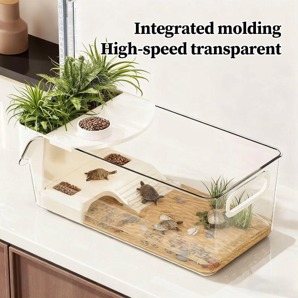 Basking Area Turtle Tank Transparent Turtle Breeding Box Habitat Box Crab Tank  Habitat