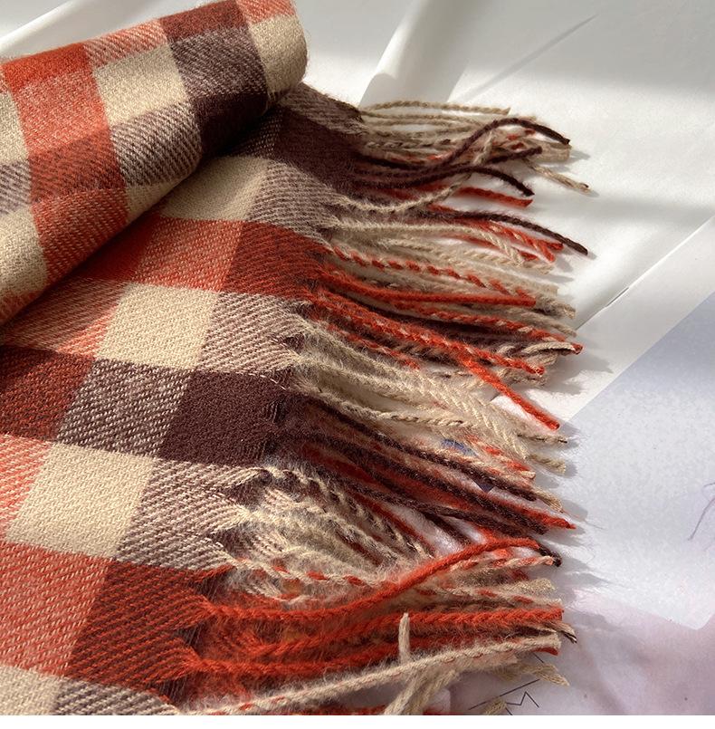 Vintage Plaid Tassel Szal Szalik, Miękki Ciepły Otulacz z Faux Kaszmiru, Wiatroodporny Dekoracyjny Nieelastyczny Szal na Co dzień i na Weekend