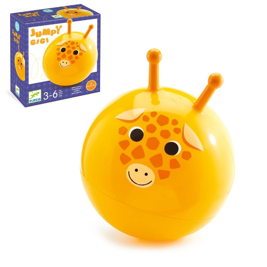 DJECO Jumpy Jiji Jump Ball Fitness Hopping Ball Kids Balance Ball Activity Core Gymnastics Training With Handle 3 Years Old 4 Years Old 5 Years Old