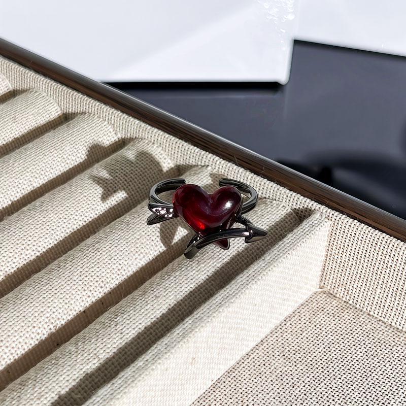 Unisex Halloween Bat Cross Flame Ring with Red Thorns and Flowers - Dark Style Fashion Finger Accessory