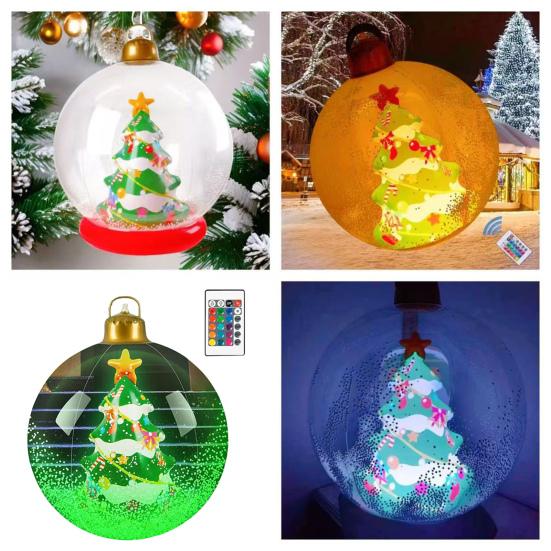 Boule de Noël Gonflable Transparente avec Lumières Décoration de Noël Extérieure en PVC Ornement Flocon de Neige Rempli de Mousse Fausse Boule de Cristal pour Décor Festif