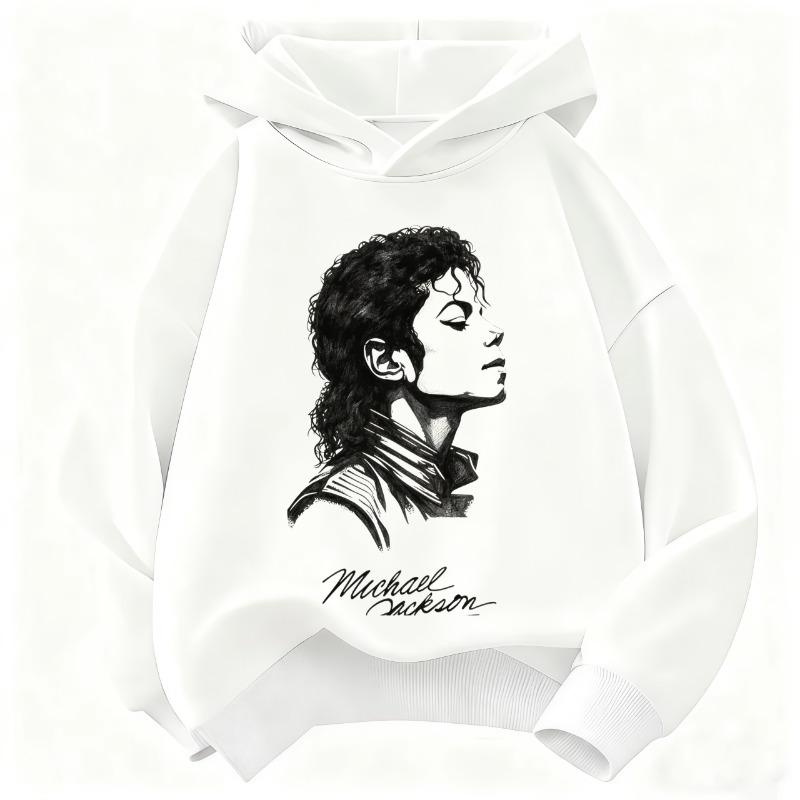 Felpa con cappuccio per bambini Michael Jackson Stampa retrò con lettere e figura Pullover per bambini Ragazzi Ragazze Casual Moda Vintage Felpa