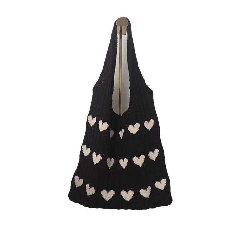 New Knitted Bag Woven Bag Love Women's Bag High-end Exquisite Wool Portable Shoulder Bag Shopping Bag