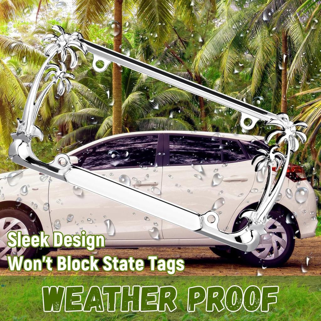 2 Pcs Palm Tree License Plate Frame Plastic Beach Coconut Tree Design Frame Compatible With Standard License Plate For USA 2 Holes With Screws For