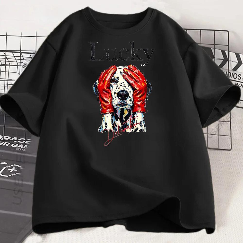 Dog Graphic T Shirt Unisex Lucky Print Tee Artistic Puppy Casual Summer Short Sleeve Streetwear Harajuku Top Unisex Clothing