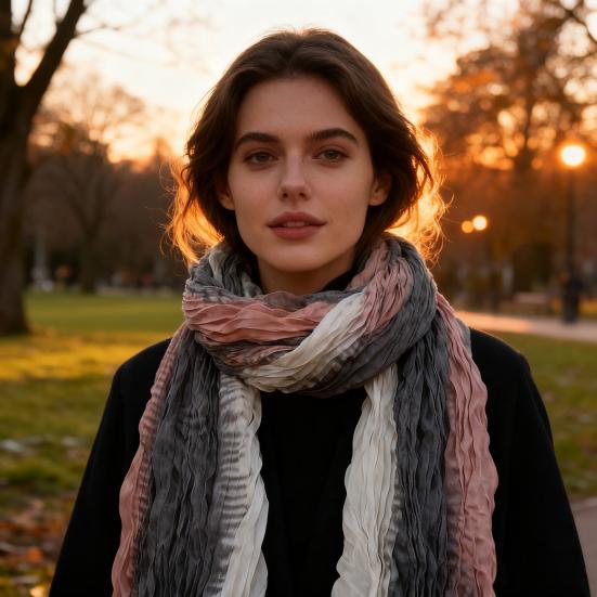 Écharpe Châle Design Dégradé Bicolore Écharpe Plissée Chaud Tour de Cou Réchauffeur de Cou Temps Froid Accessoires de Mode