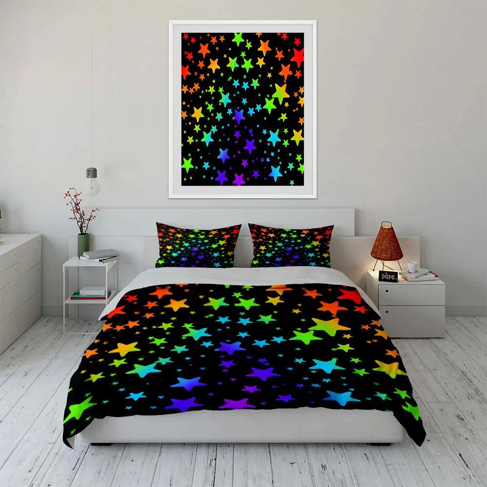 "Rainbow Star Themed Decor Set" Soft Comfortable Duvet Cover Bedding Set Included 1*Duvet Cover & 2*Pillowcases gift