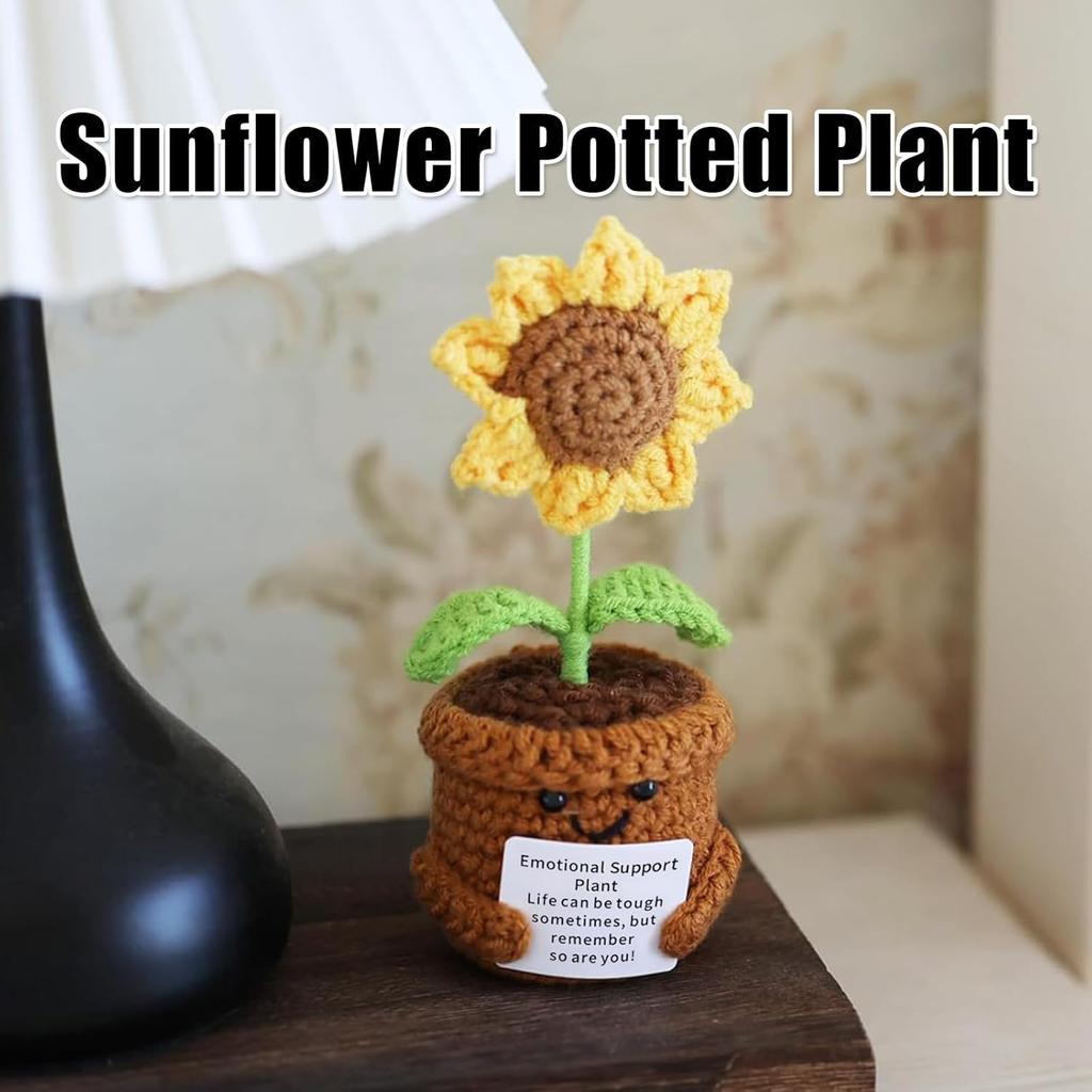 Crochet Sunflower Plush Toy, Emotional Gift, Decorative Ornament with Inspirational Message, Heartwarming Companion