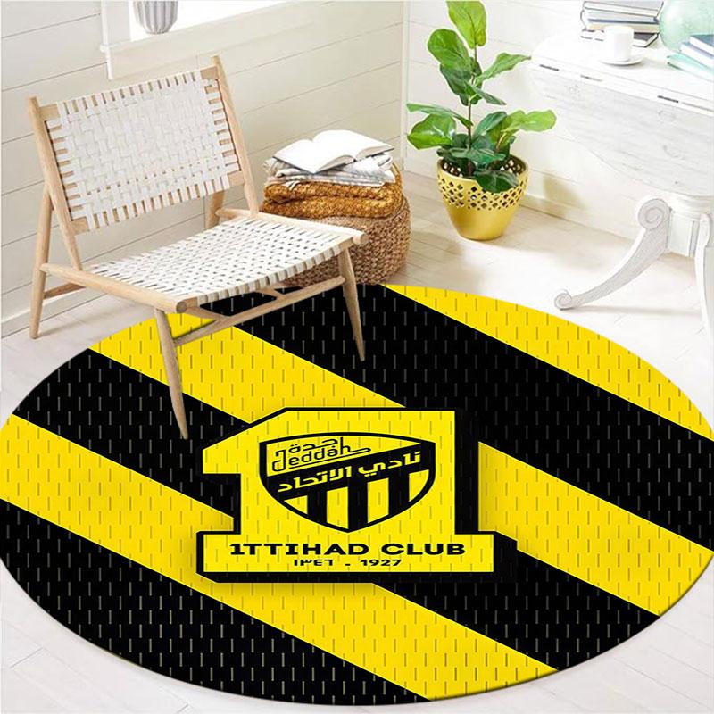 Al-Ittihad FC Round Area Rug,Carpet Rug for Living Room Bedroom Sofa Playroom Decor,Non-slip Floor Mat