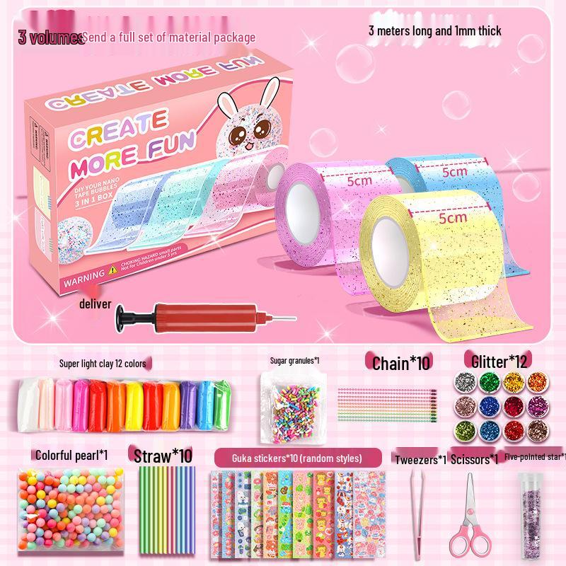 Nano Gel Squishy Toy Craft Kit - Double-Sided Tape & High Viscosity Bubble Blowing Set