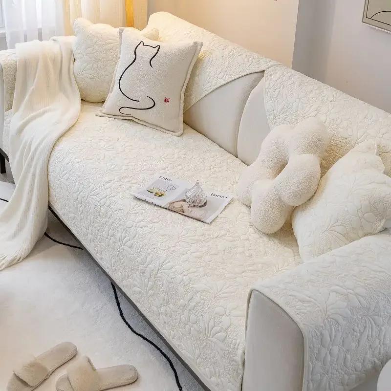 Warm Non Slip Cotton Sofa Cushion Modern Solid Color Fabric Sofa Cover Cloth Towel Four Season Universal Living Room Home Decor