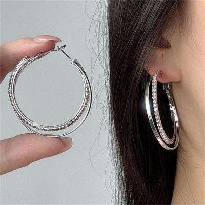 Übertriebene Große Runde Voll Strass Kristall Creolen für Damen Einfache Übertreibung Geometrischer Kreis Huggie Creolen Schmuck Geschenk