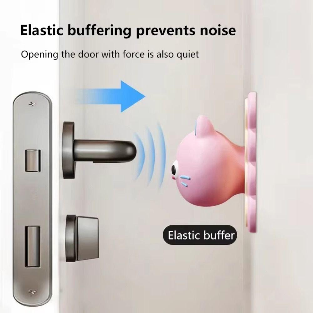 Cartoon Cat Door Handle Protector Silent Door Shock Absorber  Wall Decoration
