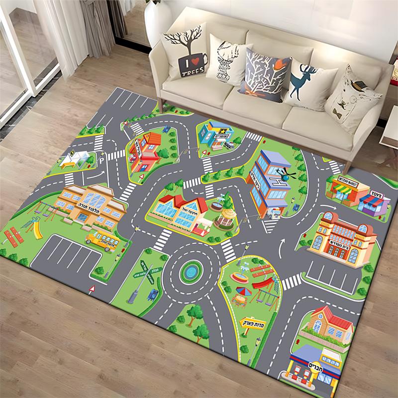 Colorful Cartoon City Map Design Rug Non-slip Rug Suitable for Living Room and Bedroom Sofas.