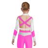 Girls Acrobatics Dance Top Rhinestone Decorated Color Block Design Long Sleeve Cutout Performance Wear