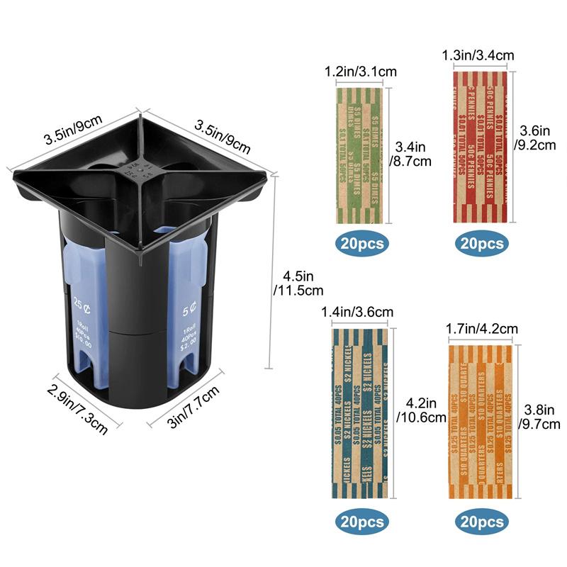 4-In-1 Coin Counter And Sorter Tube Set With Holder,Piggy Bank Penny Nickel Dime Quarter Roll Organizer